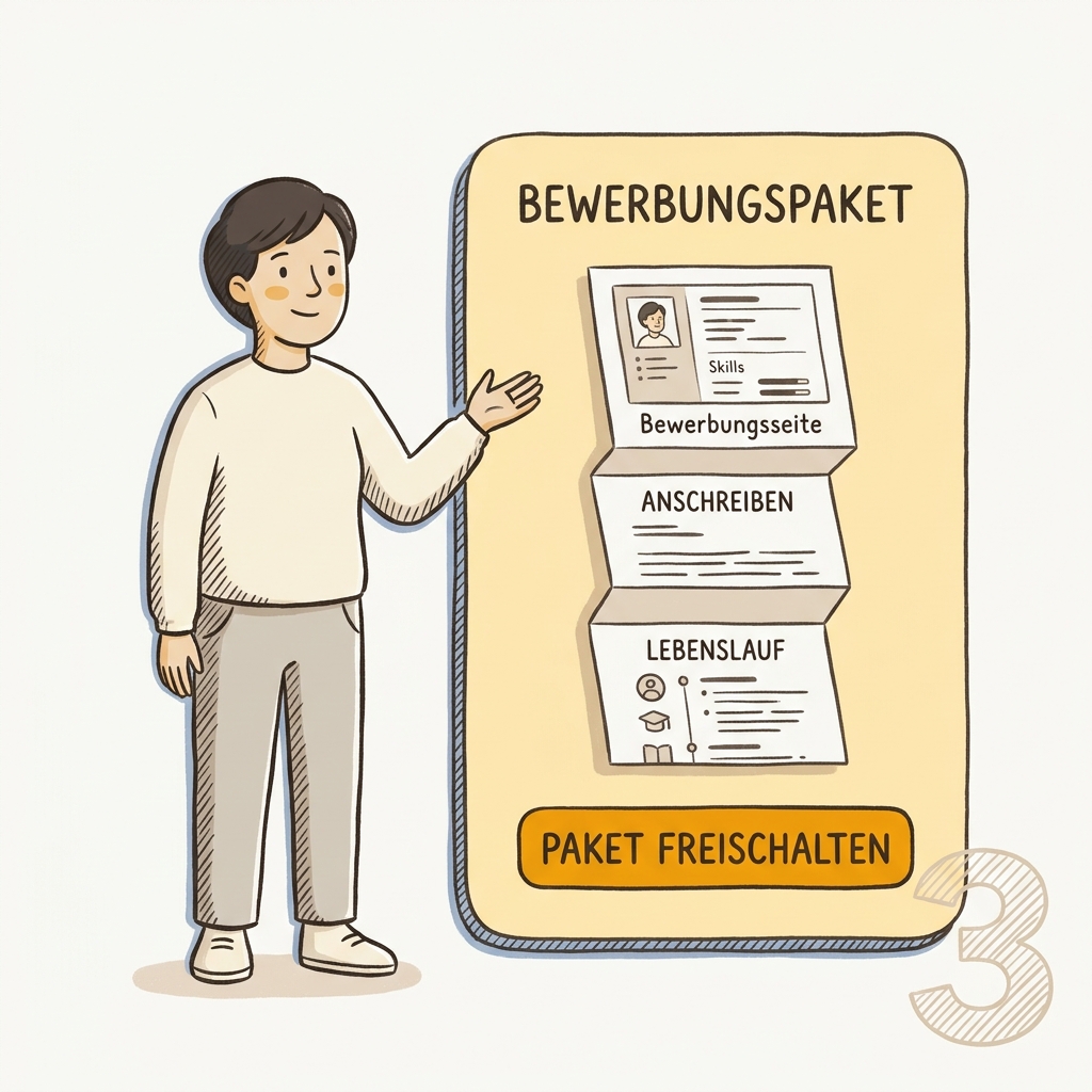 Schritt 3: das fertige Bewerbungspaket mit Anschreiben freischalten